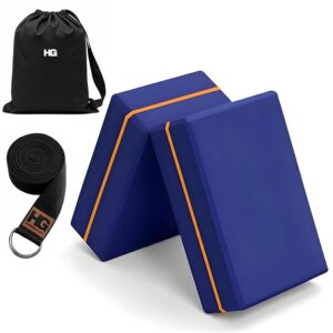 HOMEGALLEY Yoga Blocks Pack of 2 with Belt for Exercise High Density Eva Exercise Block Pair to Improve Strength, Balance, Stretching Yoga Bricks Set with.